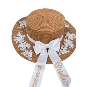Custom beach hat for Resort Bridal Sun Hat with Lace Trim